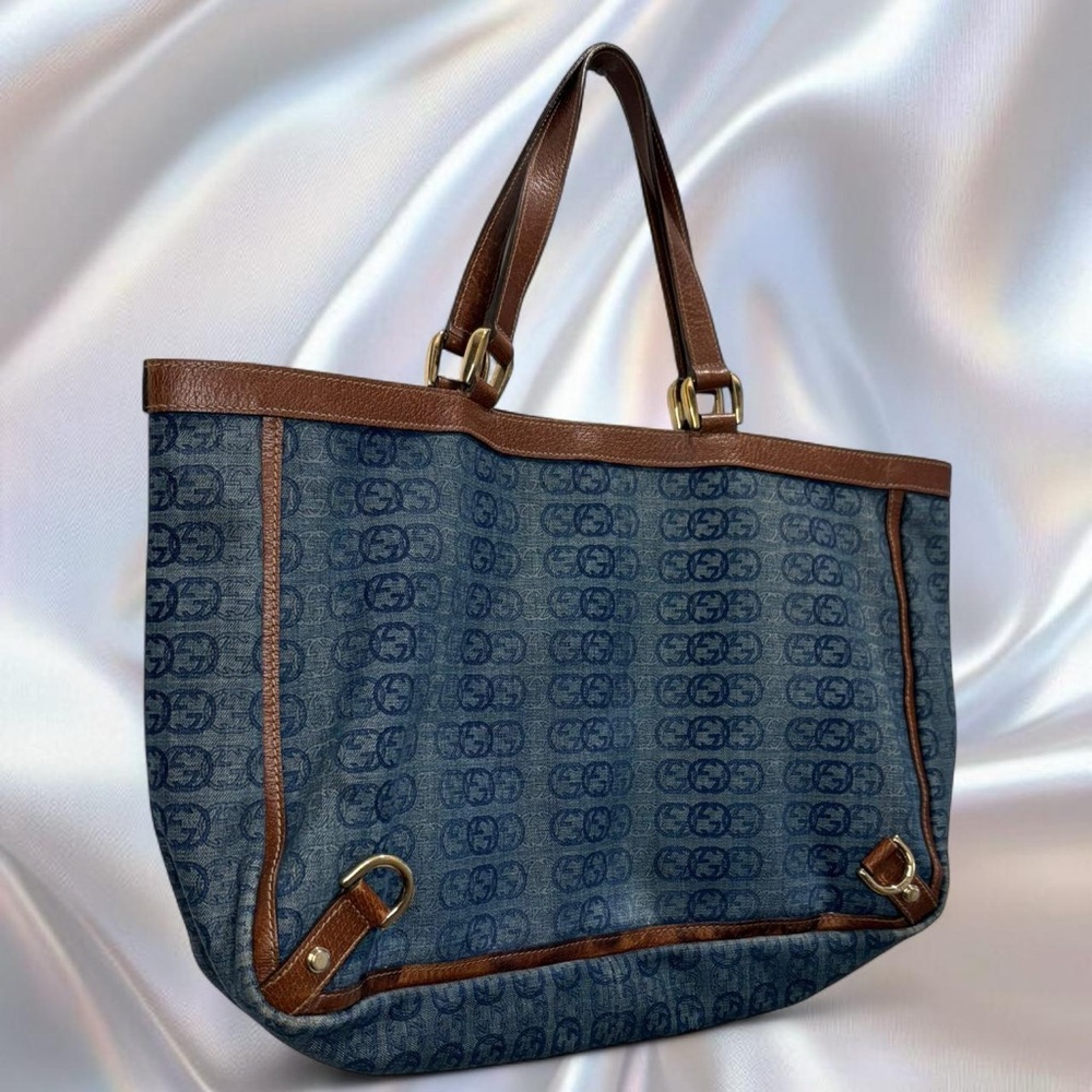 Gucci Denim Logo Tote with Brown Leather Trim - Picture 5 of 9